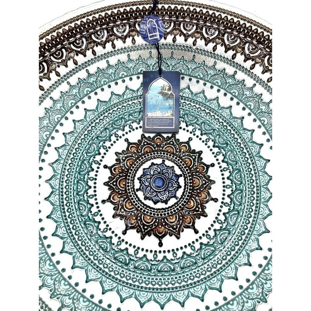 Turkish Glass Glass Round Bowl Dinner Display Silver Blue Oriental Lace 16” W XL - Picture 6 of 10